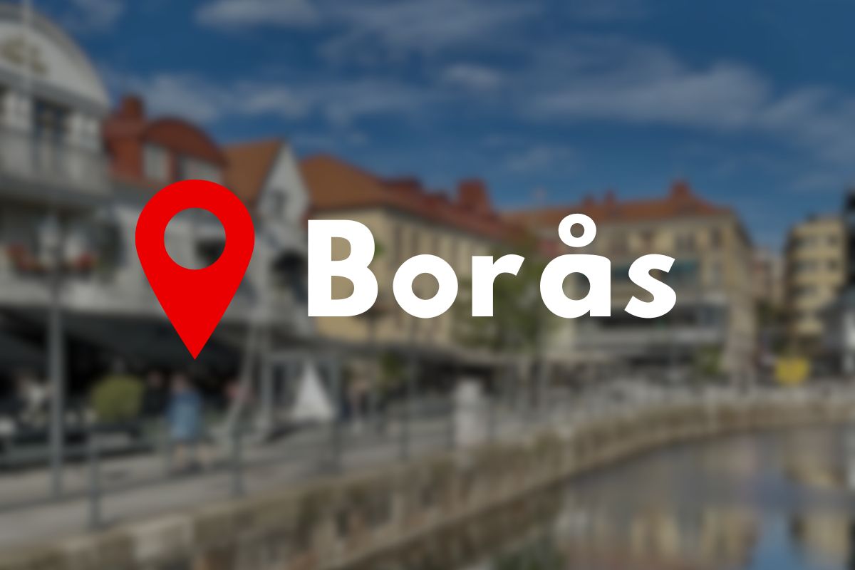 Guide till att vandra i Borås Vildmarknaden.se Texten "Borås" tillsammans med en röd kartmarkör mot bakgrunden av Borås centrum.