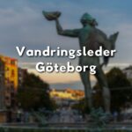 Poseidonstatyn vid Götaplatsen i Göteborg med texten "Vandringsleder Göteborg".