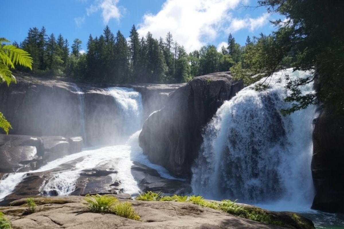 Vandringsleder med vattenfall i Sverige Vildmarknaden.se Ristafallet i Jämtland, bred fors med flera fall i skogsmiljö